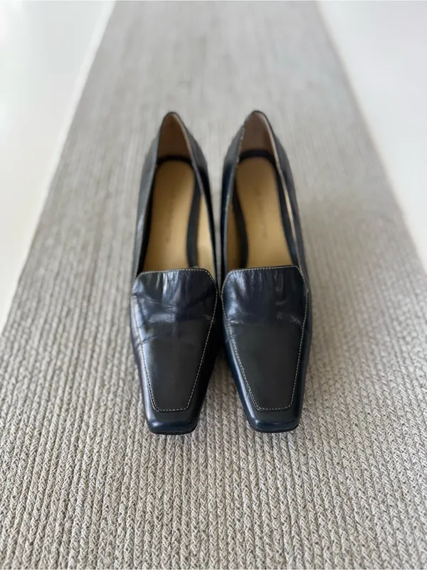 Liz Claiborne Navy Blue Leather Square-Toe Block Heel Loafers Size 8.5 - Image 9