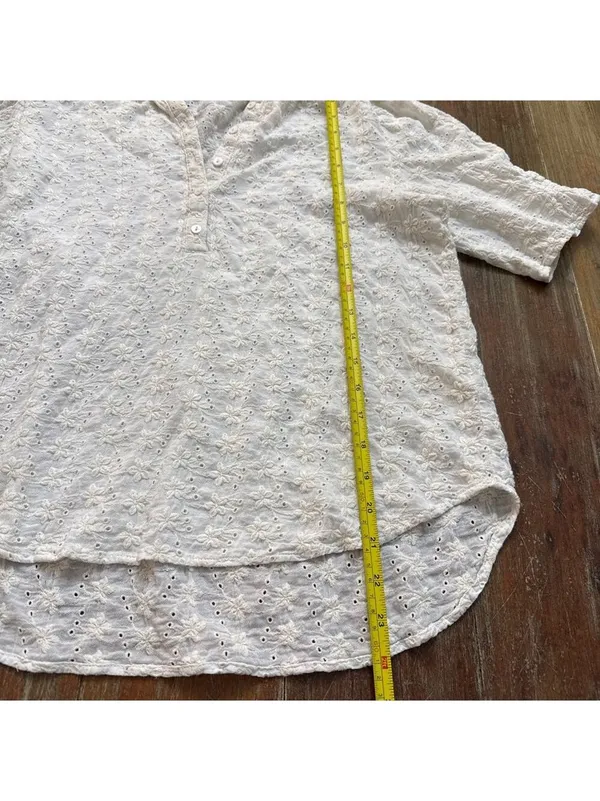 Mod Goddess White Floral Eyelet Blouse Medium Boho - Image 11