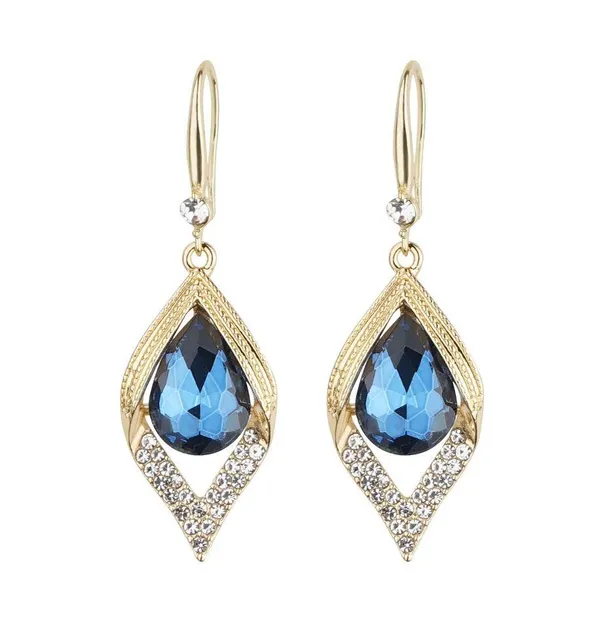 Women's Blue Crystal Teardrop Dangle Drop Earrings - Image 2