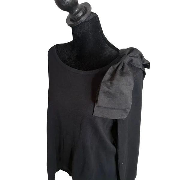 Coquette Black‎ Bow Shoulder Knit Sweater XL Balletcore Romantic Knit Top - Image 2