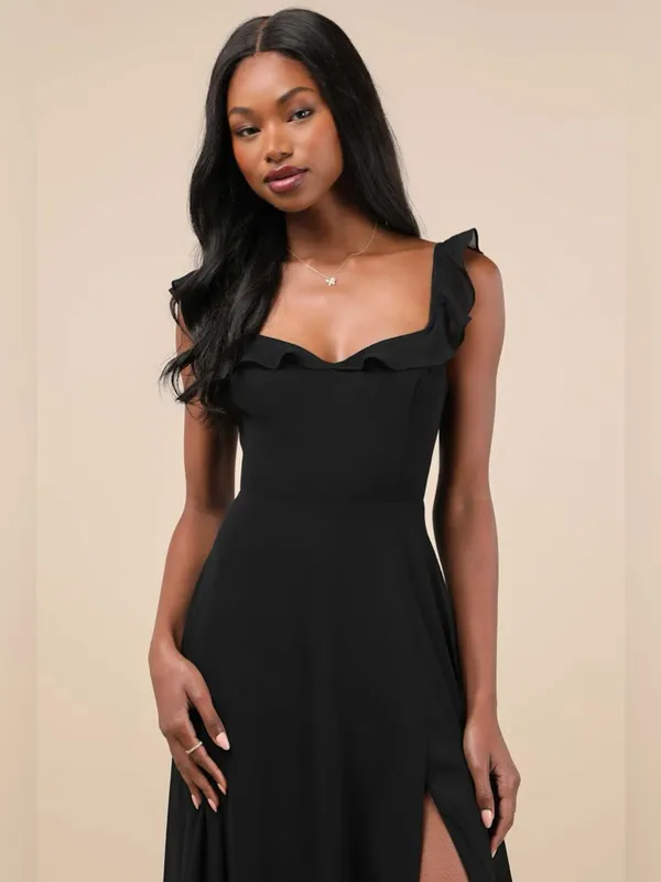 LULU’S Dreamy Admiration Black Ruffled Maxi Dress - Image 3