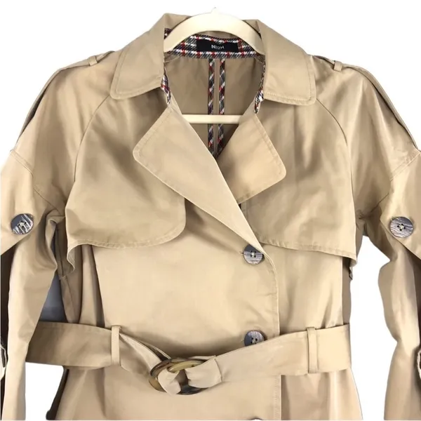N12H Trench Jacket Sz XS Tan Button Up Sleeve Boho City Chick Rare Preppy NWOT - Image 6