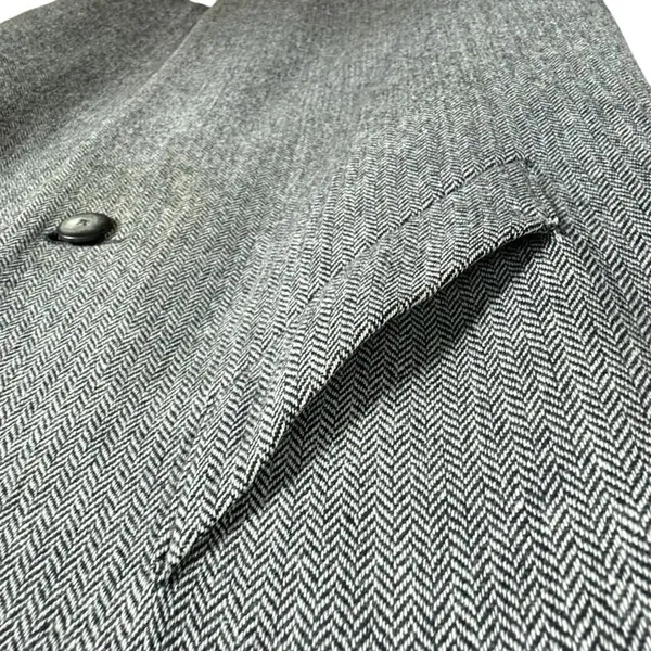 Newport News Vintage Black‎ White Chevron Wool Tweed Long Button Up Pea Coat 14 - Image 4