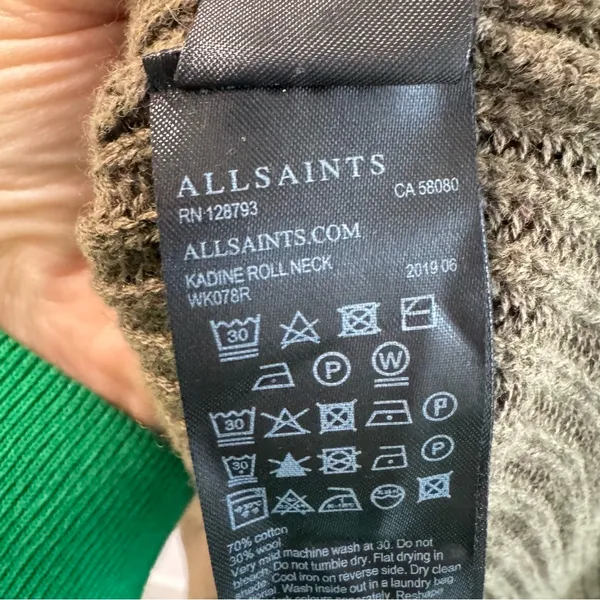 All‎ Saints Kadine Roll Neck Sweater in Military Green Large - Image 5