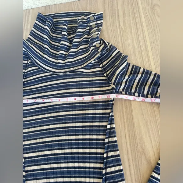 Free People Navy and Cream Striped Turtleneck Sweater - Image 5