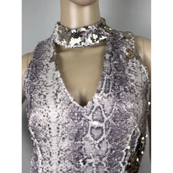 Fab'rik Bodycon Sequins Snakeskin Mini‎ Dress Sz S Cocktail Party Club Sexy Date - Image 4