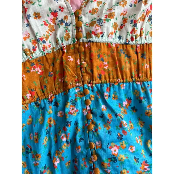 Anthropologie NWT Tiered True Dress Small Patchwork Colorblock Floral‎ Midi Boho - Image 6