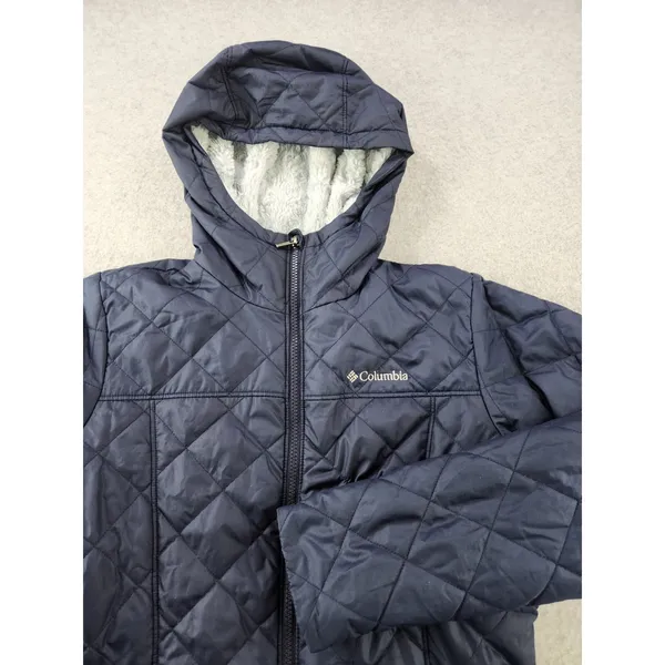Columbia Copper‎ Crest Jacket SMALL quilted Soft Faux Fur Lined Hooded Navy Blue - Image 4