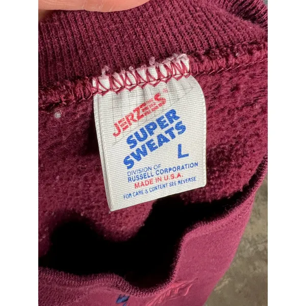 sweatshirt anytime hot stuff pizza maroon blue embroidered 1990s - Image 7