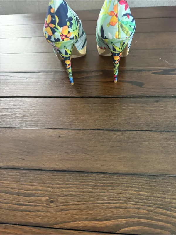 APT 9 Women’s Peep Toe Heels 7.5M Floral Print Textile Stiletto Platform Shoes - Image 6