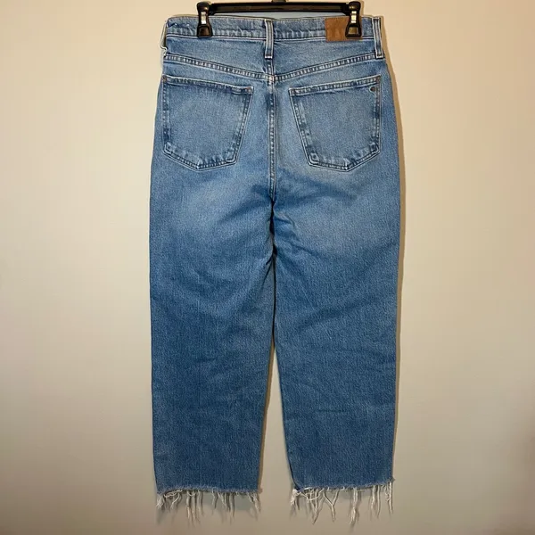 Madewell The Perfect Vintage Wide-Leg Crop Jean Blue Raw Hem Women's 29 - Image 5