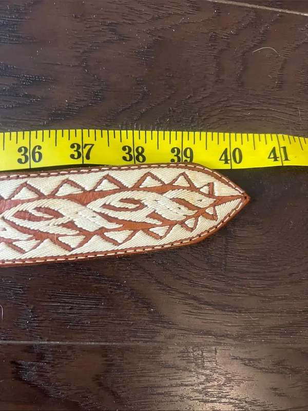 Handmade Embroidered Horse Leather Brown & Cream Western Belt Rare - Image 12