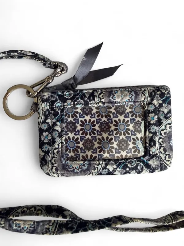 Vera Bradley Blue Floral Wristlet ID Wallet Keychain Pouch - Image 3
