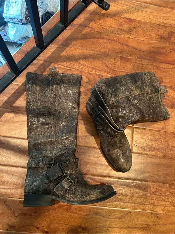 Steve Madden Womens Brodiee Riding Boot Brown Crackle Distress Buckles Size 8.5 - Image 5