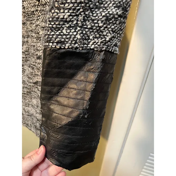 Yoki Outerwear Collection Womens Size Large Coat Jacket Black Gray Tweed Leather - Image 12