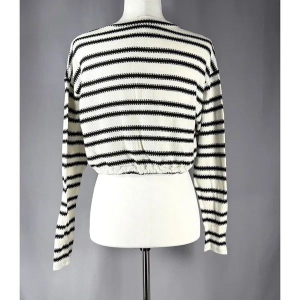 Aeropostale Striped Crop Top‎ Long Sleeve Drawstring Sweater Size S Preppy Y2K - Image 3