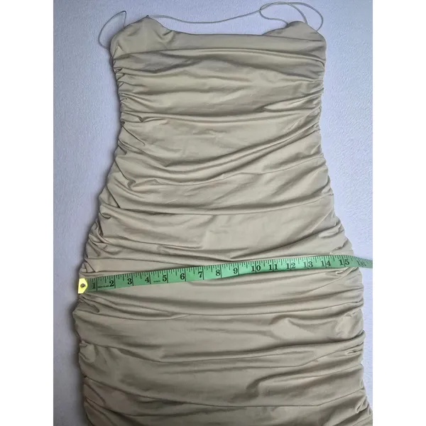 Oh Polly Beige Ruched Halter Neck Bodycon Mini Dress US 8‎ Party Clubwear - Image 9