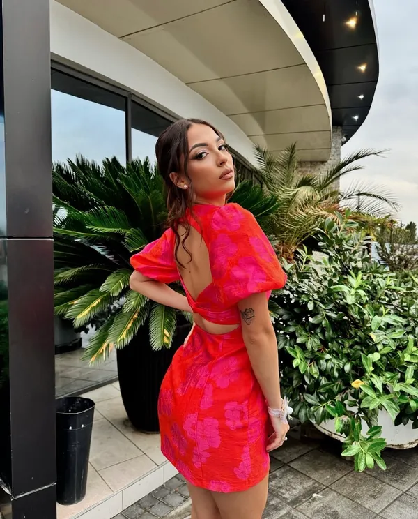 Zara dress mini puff wide sleeve cut out hot Pink Floral wedding summer vacation - Image 10