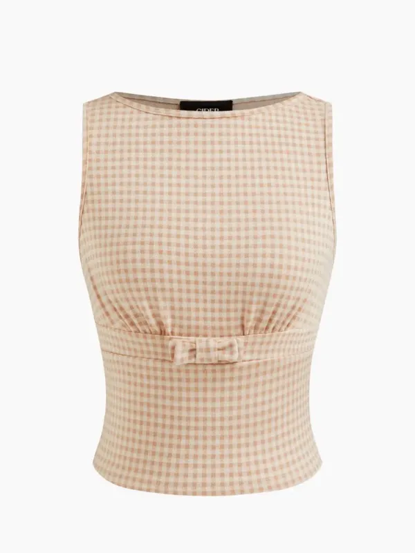 CIDER Gingham Sleeveless Top Tan Large NWT - Image 2