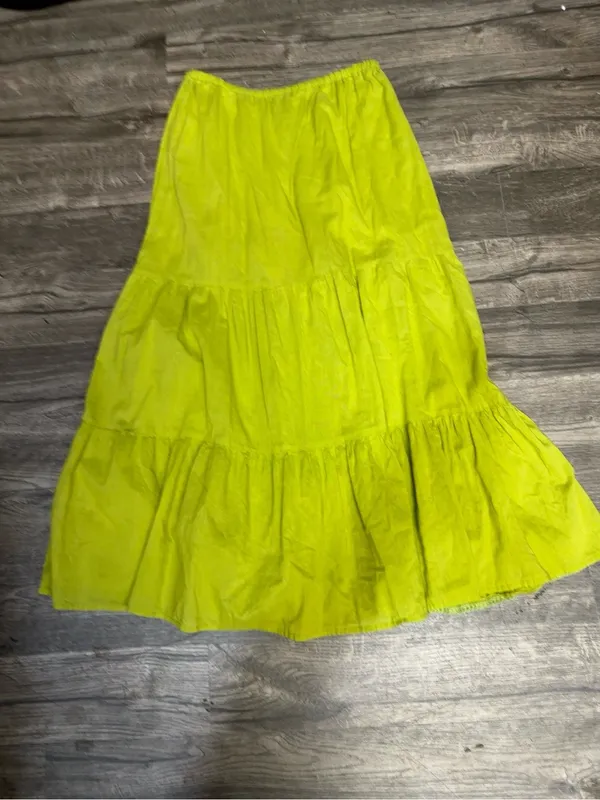 Kommotion NY Lime Green Boho Mx Skirt 100% Cotton Embroidered Sequin Tiered Sz S - Image 3