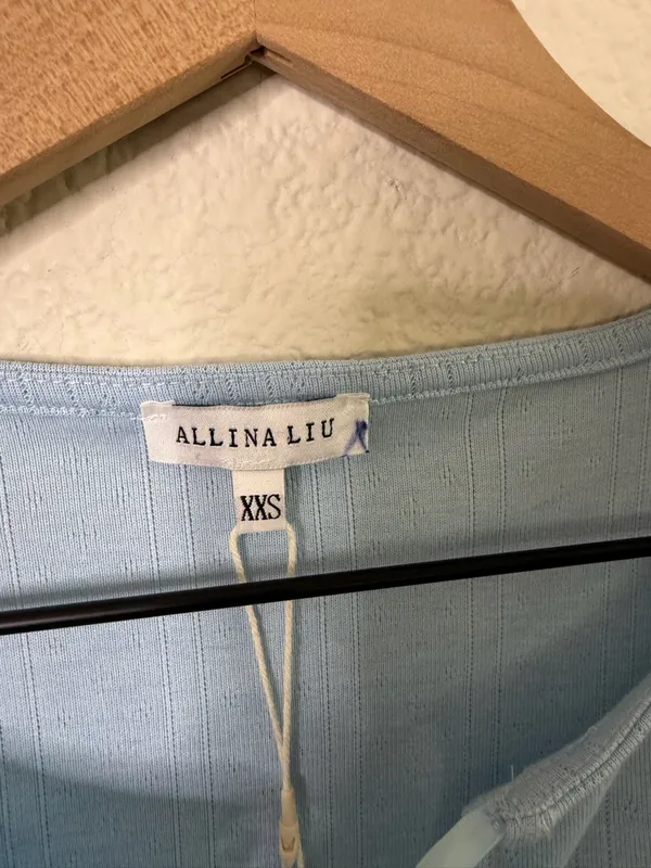 NWT Allina Liu Mitski Pointelle‎ Cardigan Baby Blue Tie Front Womens Size XXS - Image 10