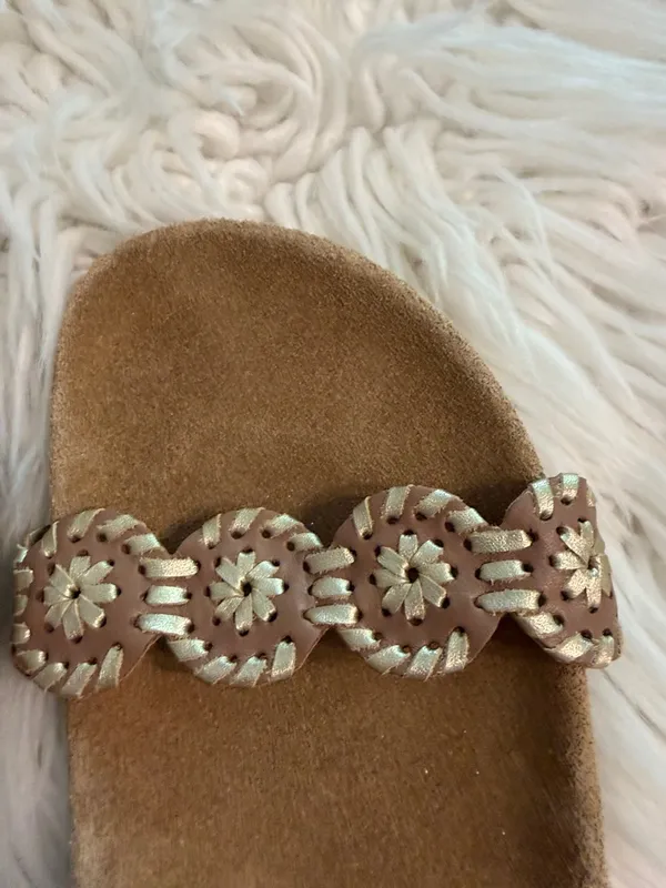 Jack Rogers Tan/Brown Leather Circle-Embellished Slide Sandals size 8.5 - Image 6