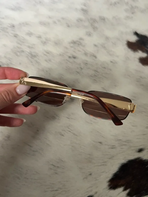 Luv Lou Sunglasses Brown Gold Rectangle - Image 3