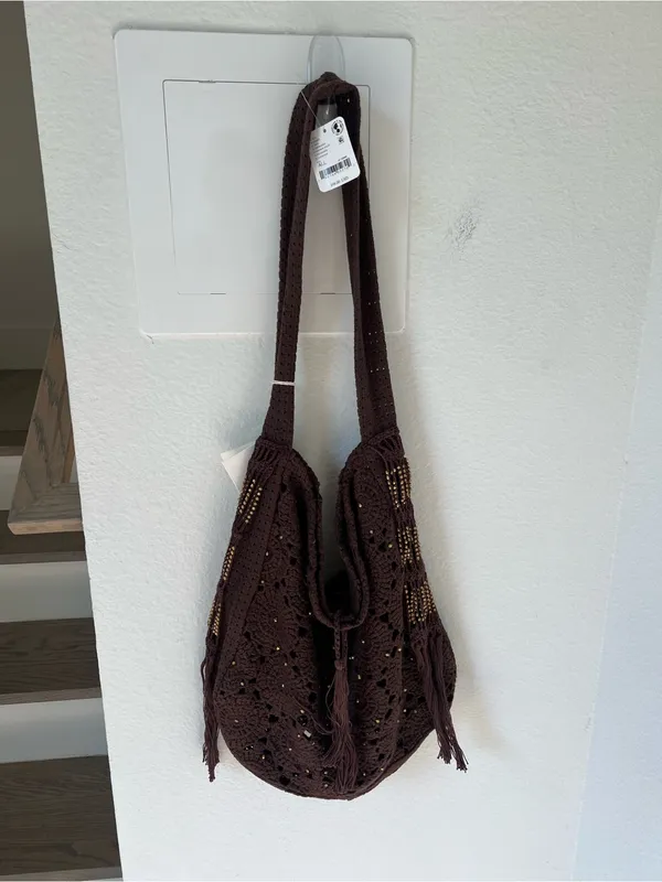 Free People Sunrise To Sunset Crochet Tote in Espresso Brown NWT - Image 3