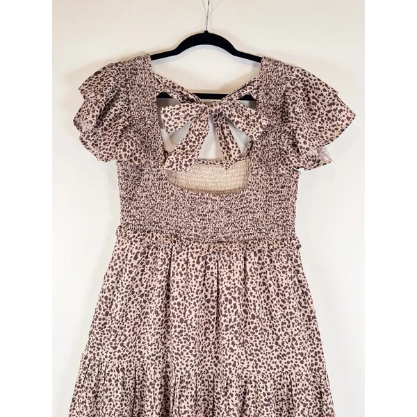 Revolve Majorelle Dress Beige Jade Maxi Cheetah Fit Flare Tiered Smocked Small - Image 11