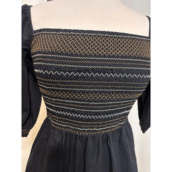 Old Navy Fit & Flare Maxi Dress Womens Small Black Cotton Smocked Off Shoulder - Image 3