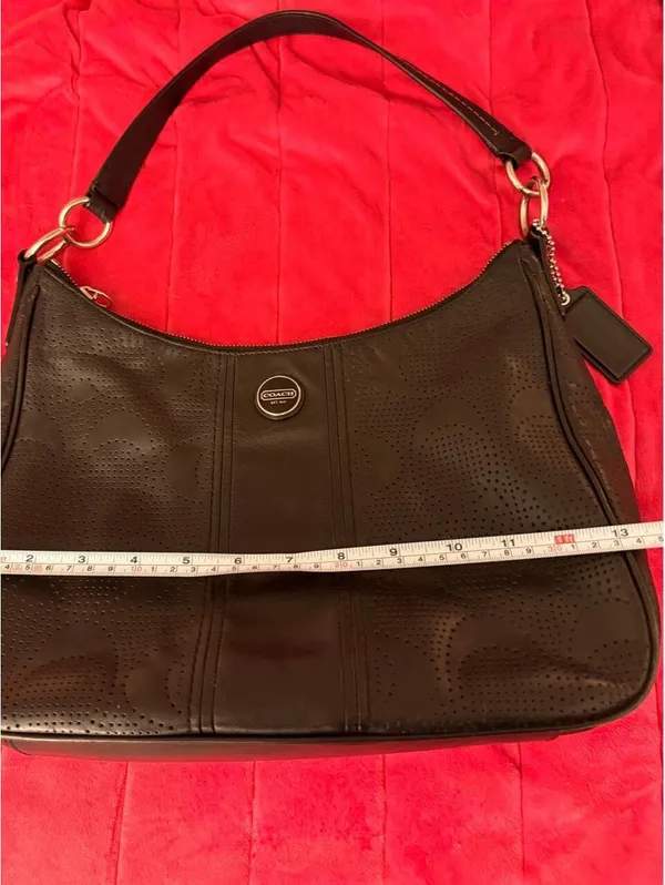Black Vintage Coach Signature Stripe Perforated Leather Bag 2013 - Image 6