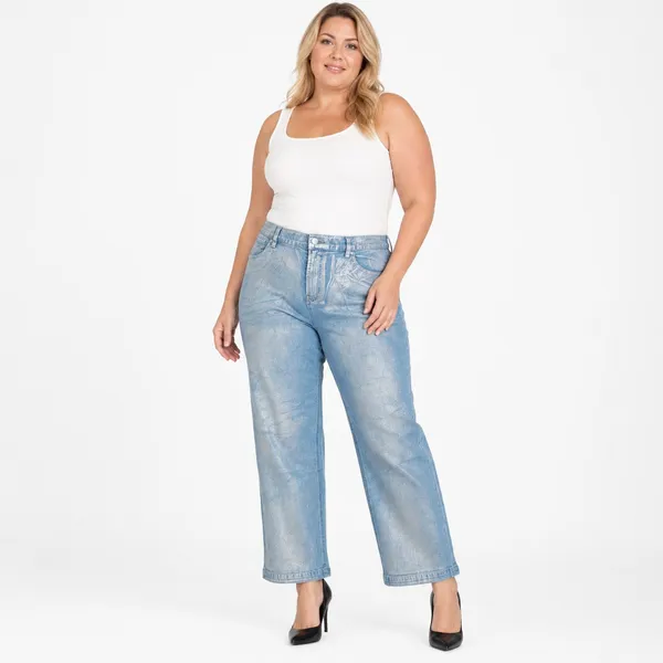Madden NYC Womens Jeans XL Blue Iridescent High Rise Relaxed Straight Leg Ankle - Image 2