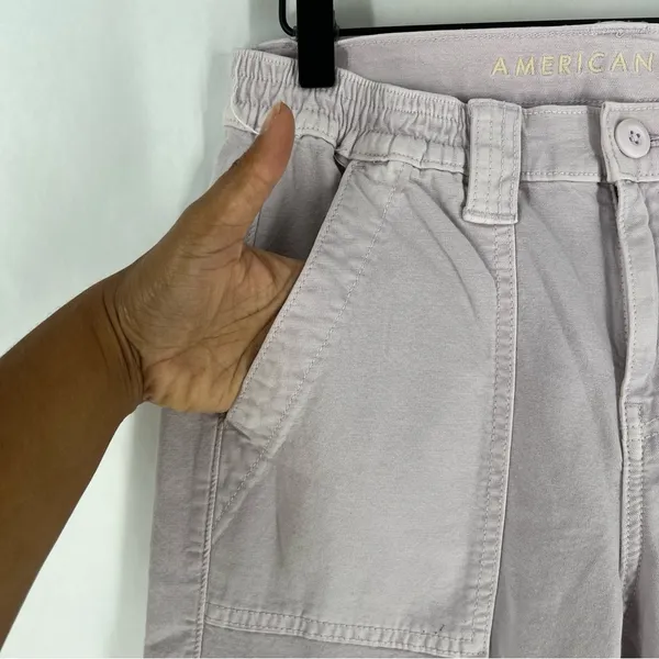 American Eagle Stretch Cargo Straight Pant Lilac Ice‎ High Rise Utility 4 Long - Image 3