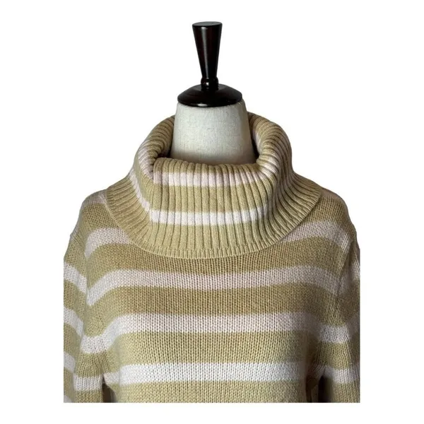 J. Crew Tan And Pink Wool Blend‎ Striped Turtleneck Pullover Sweater Size S - Image 3