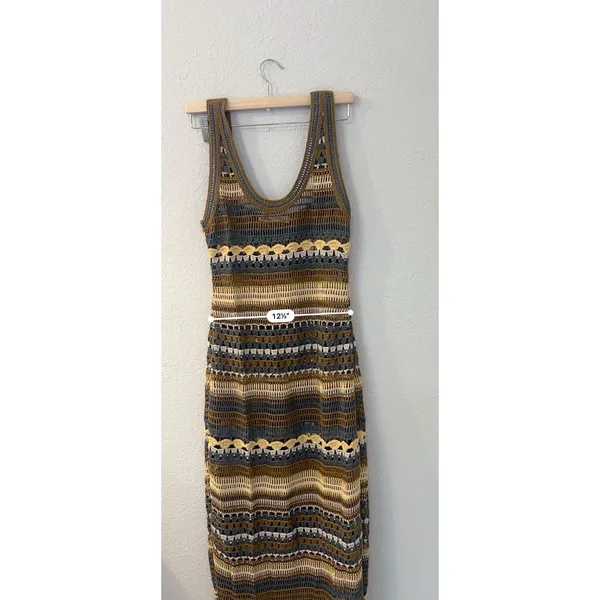 Zara Green Multi-Color Striped Crochet Maxi Dress Size S - Image 4