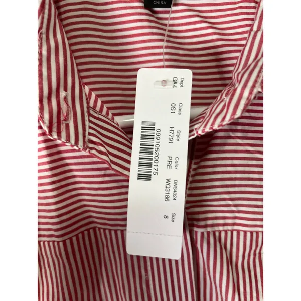J.Crew Tie-Waist Shirtdress Red White Stripe Cotton Button Front Belted 8 New - Image 7