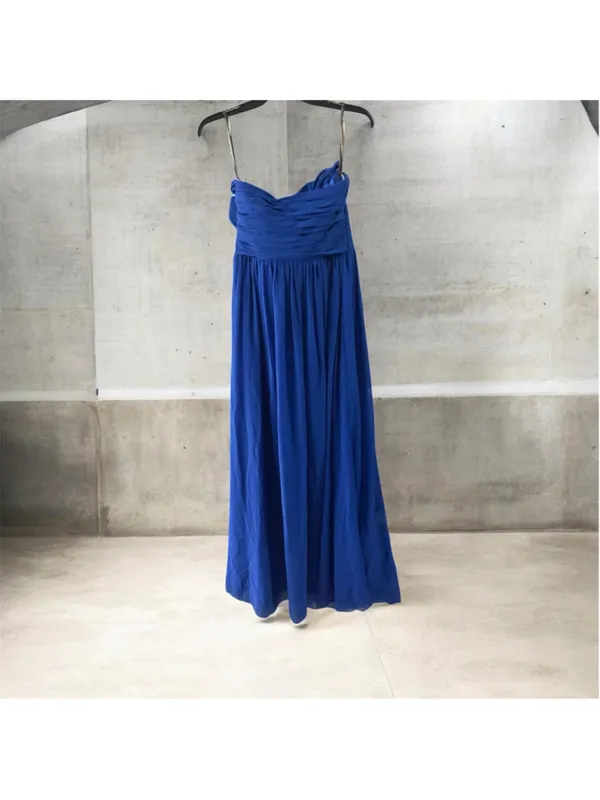 Bill Levkoff Royal Blue Strapless Chiffon Gown Size 8 - Image 4