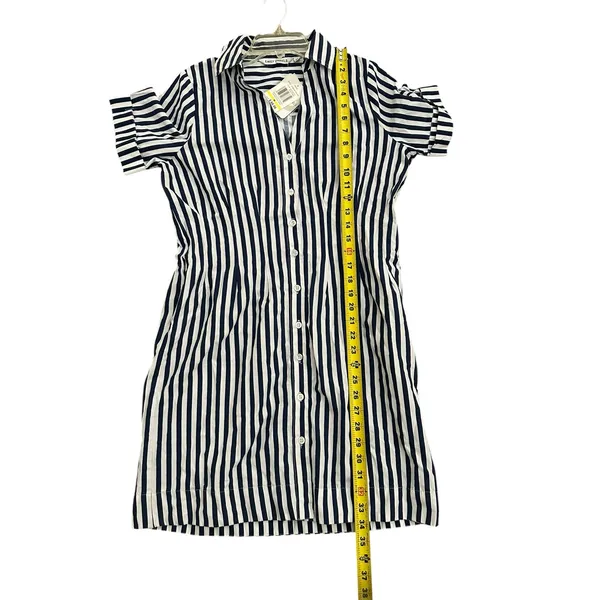 Emily Daniel Pleated Short Dress blue white stripe size Medium - Image 5