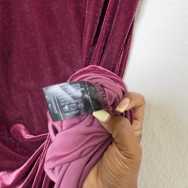 Ricarica Women Maxi Velour Maxi Dress XL Burgundy Ruffle Thigh Slit Formal Gala - Image 7