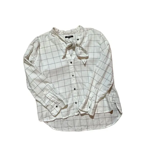 Madewell Flannel Tie-Neck Shirt in Windowpane‎ sz S - Image 5