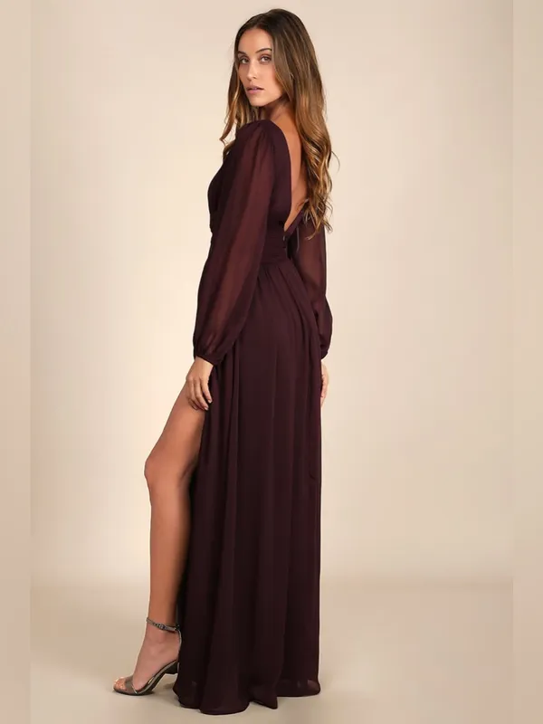 LULU’S Enchant My Love Dark Purple V-Neck Long Sleeve Maxi Dress - Image 3