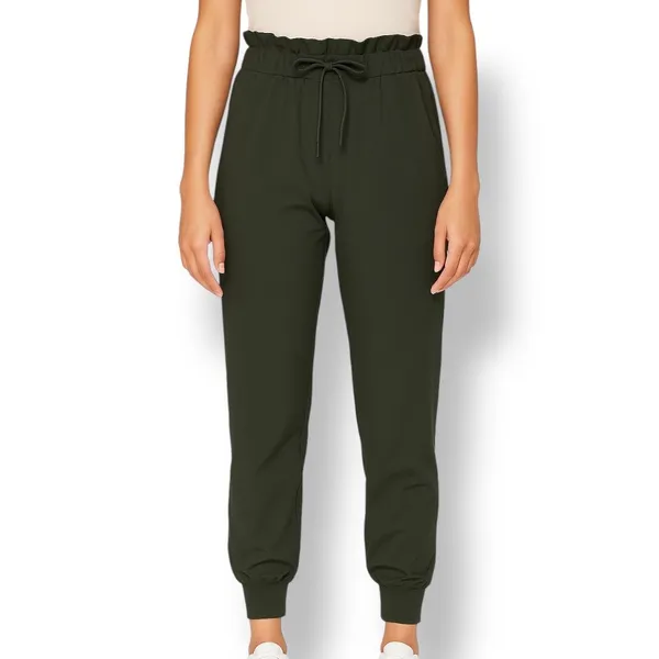 Lululemon High Rise Jogger Pants Olive Green Stretch Size 4 Paperbag Waist - Image 2