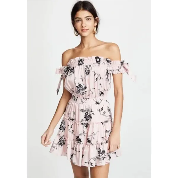 Misa Los Angeles Laiyin Floral Mini Dress Pink Womens Summer Off The Shoulder XS - Image 15