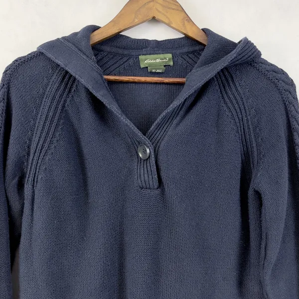 Eddie Bauer Hooded Sweater‎ Women Small Cotton Cable Knit Minimal Preppy Granola - Image 3