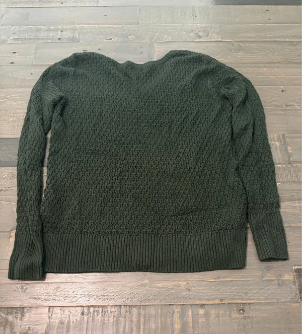 American Eagle Women’s Small Forest Green Textured V-Neck Knit Sweater - Image 4
