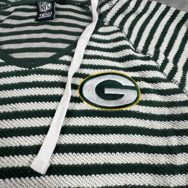NFL Team Apparel Green Bay Packers Striped V-Neck Hoodie Women Small Football - Image 6