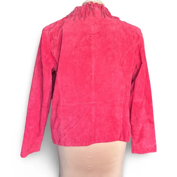 Vintage Red Suede‎ Leather Fringe Jacket Western Boho Statement Festival Piece - Image 6