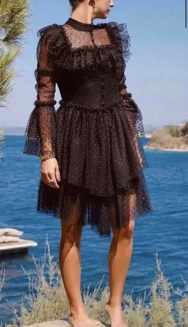 Sandra Mansour x H&M Black Tulle Lace Mini Dress Gothic Large L - Image 8