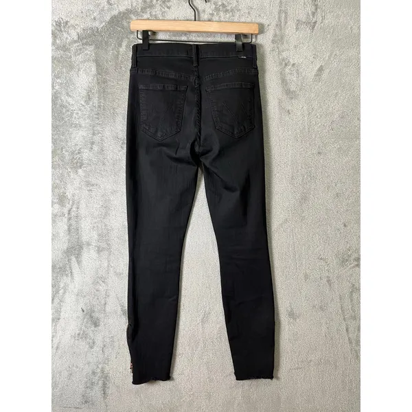 Mother The Stunner Double Zip Ankle Jeans Not Guilty Black High‎ Rise Raw Hem 26 - Image 3