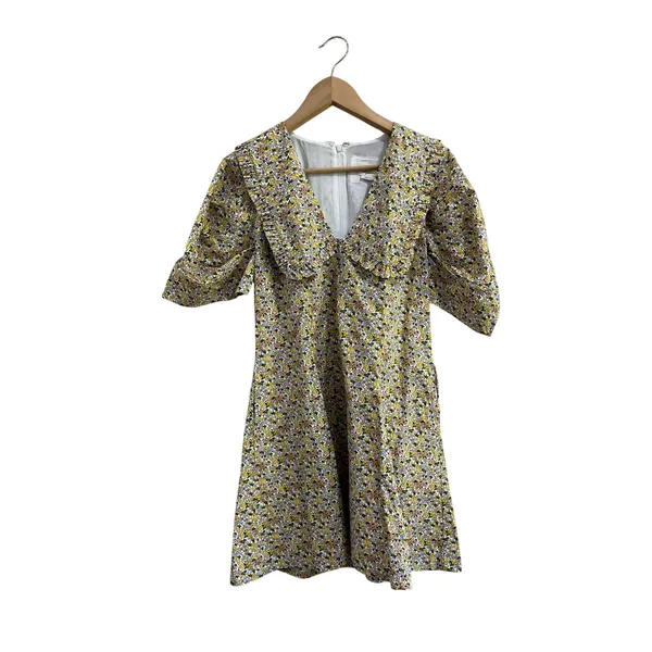 Anthropologie Floral Mini Dress‎ Peter Pan Collar Cottagecore Sz 8 - Image 4